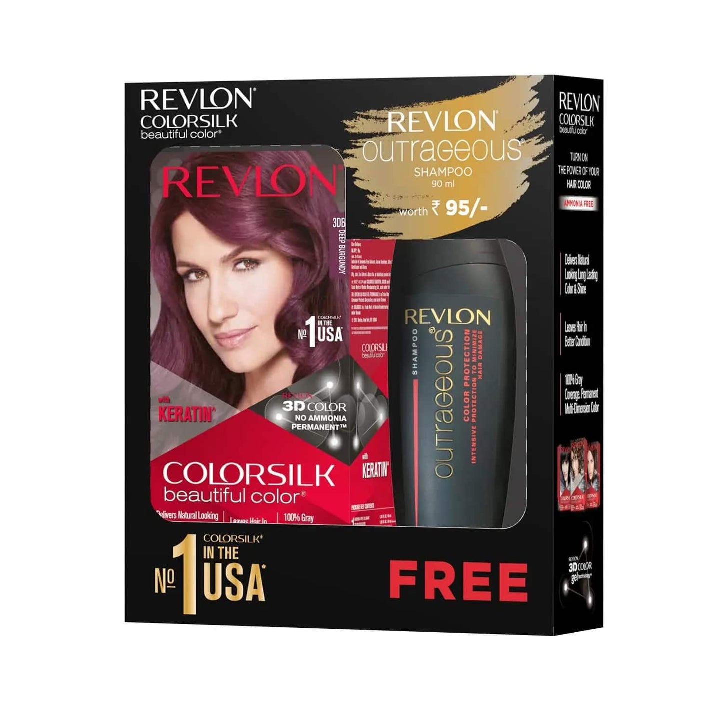 Revlon Colorsilk Beautiful Hair Color with Keratin + Free Shampoo - 3DB Deep Burgundy (91.8ml)