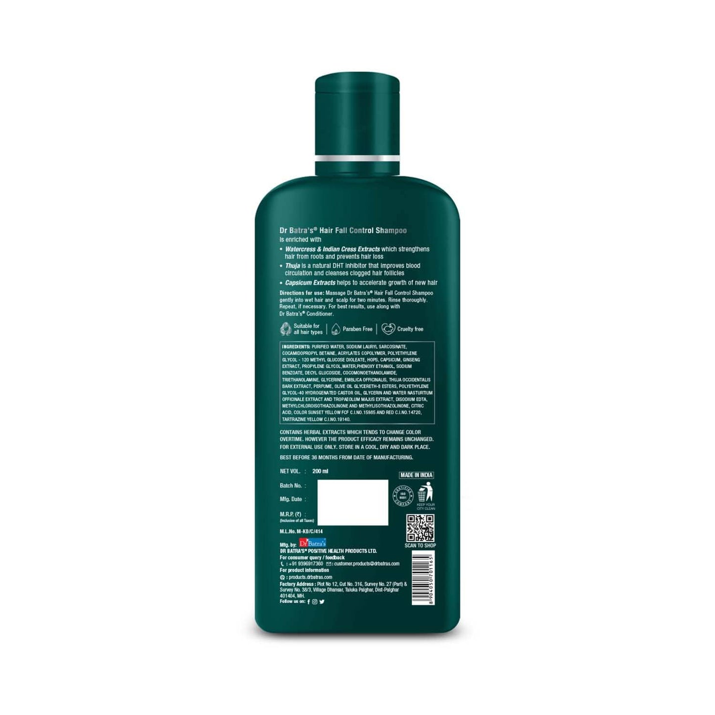 Dr Batra's Hair Fall Control Enriched With Watercress Extracts Shampoo (500ml)