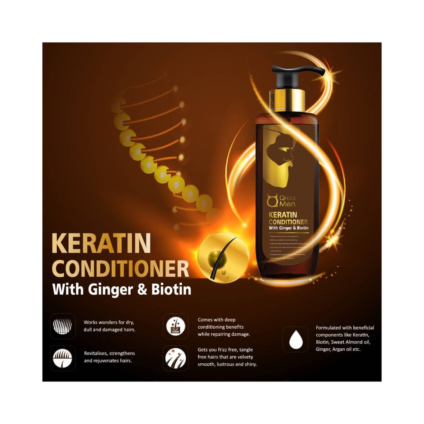 Qraamen Men Keratin Conditioner with Ginger and Biotin (200 ml)