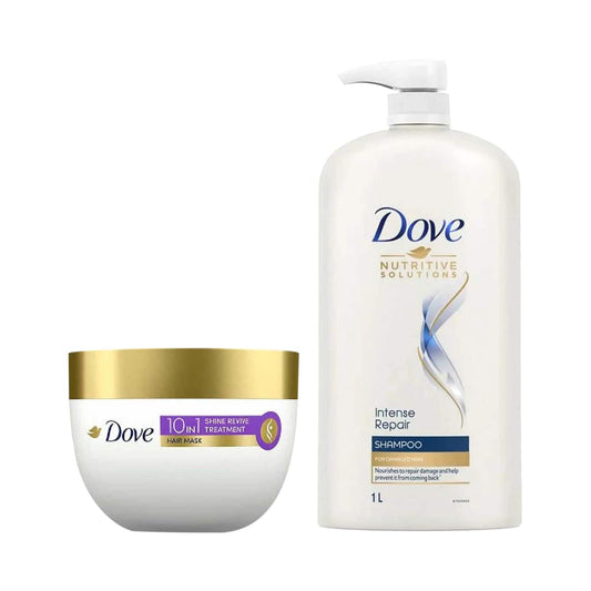 Dove Intense Repair Shampoo (1000 ml) + 10 in 1 Shine Revive Treatment Hair Mask (300 ml) Combo