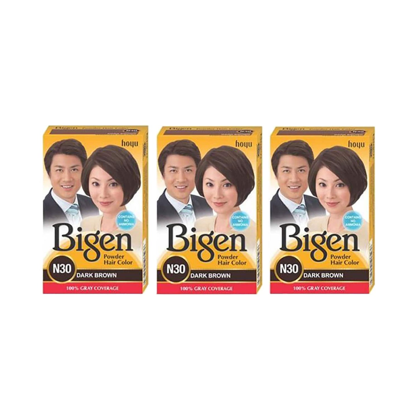 Bigen Powder Hair Color - N30 Dark Brown (3Pcs)