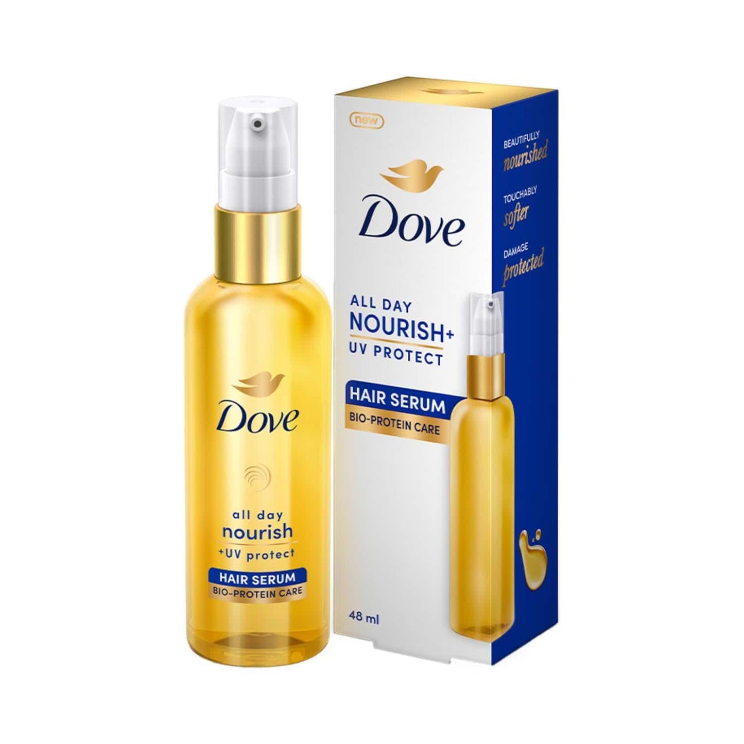 Dove Daily Shine Shampoo (1000 ml) & All Day Nourish+ UV Protect Hair Serum (48 ml) Combo