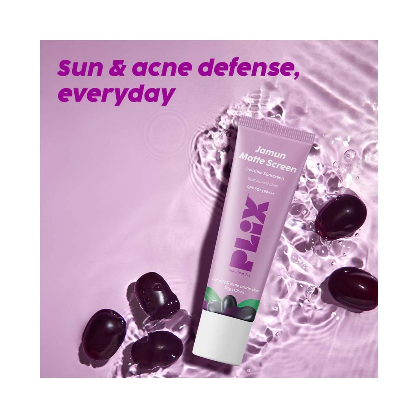 Plix The Plant Fix Jamun Mattifying Lightweight Sunscreen With SPF 50+ PA+++ (50g)