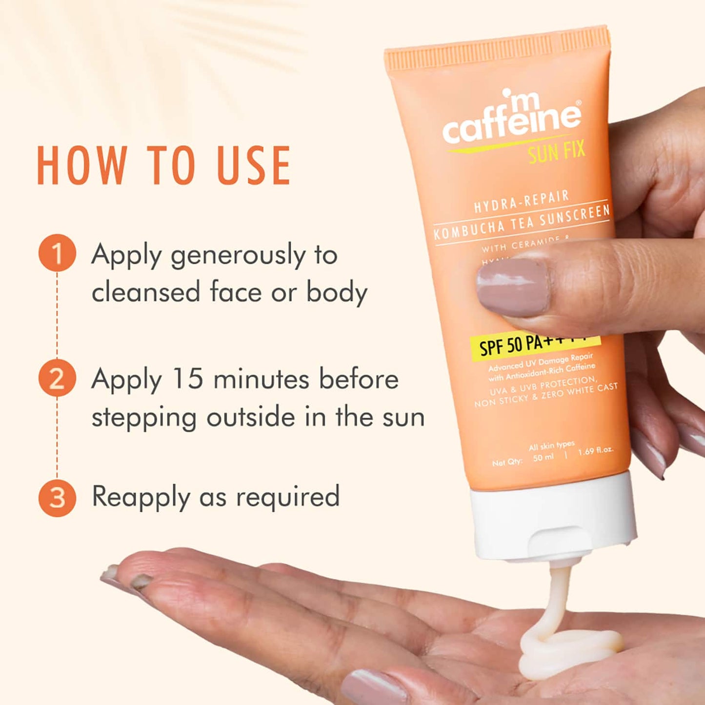 mCaffeine Hydra Repair Sunscreen SPF 50 PA++++ with Kombucha Tea UVA-UVB Protection & No White Cast