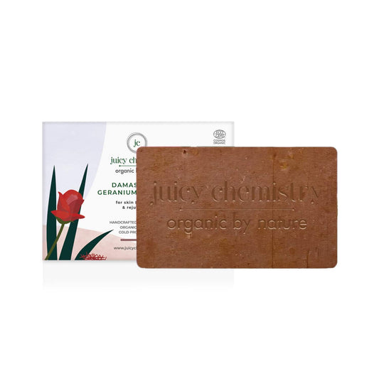 Juicy Chemistry Damask Rose Geranium & Saffron Soap (100g)