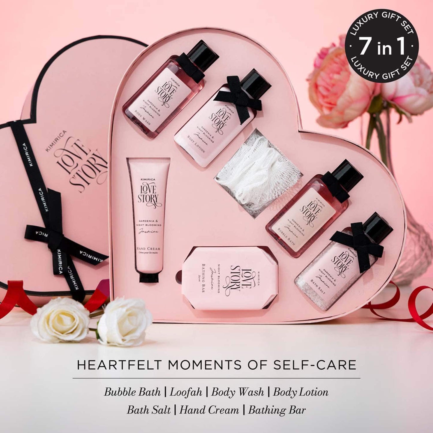 Kimirica Love Story Moment Gift Set for Men & Women Luxury Bath and Body Care Gift Set (7 Pcs)