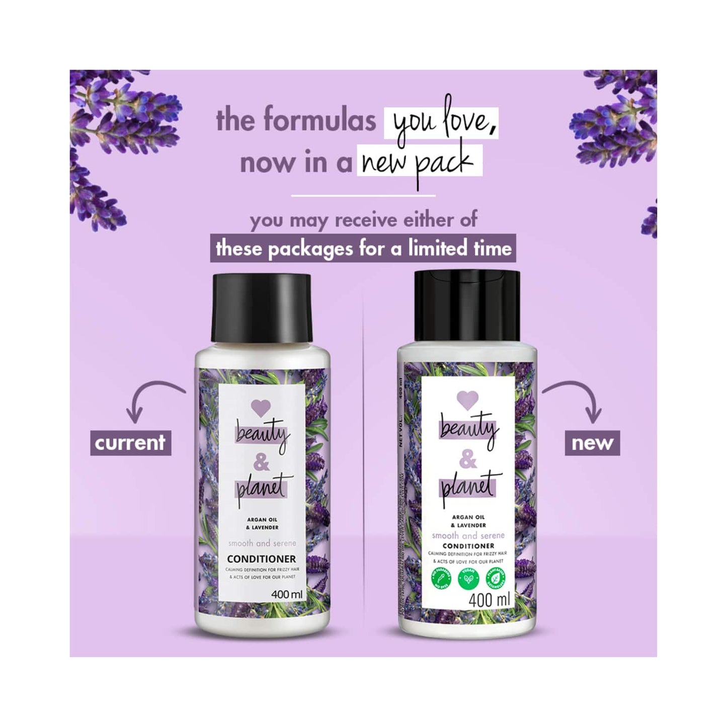 Love Beauty & Planet Argan Oil and Lavender Sulphate Free Conditioner for Dry & Frizzy hair (400 ml)