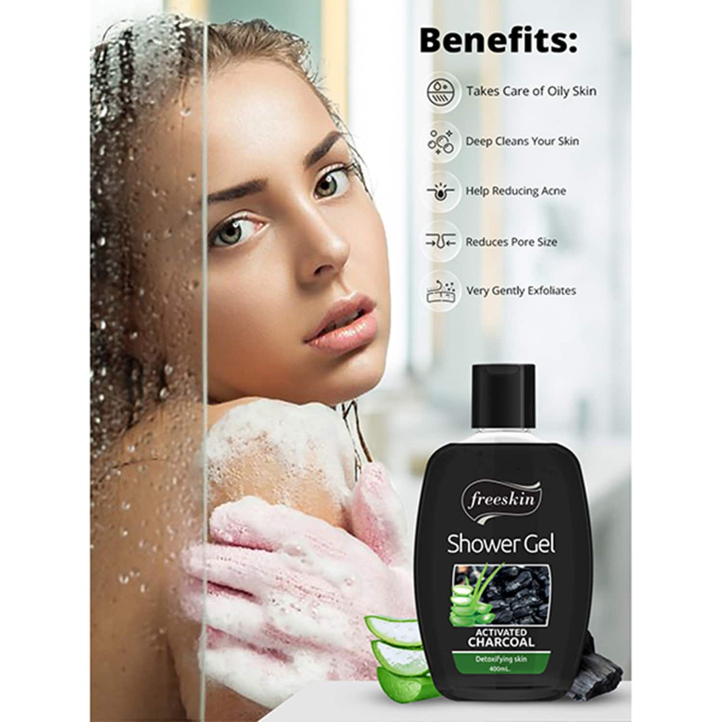 Freeskin Charcoal Activated Shower Gel (400ml)