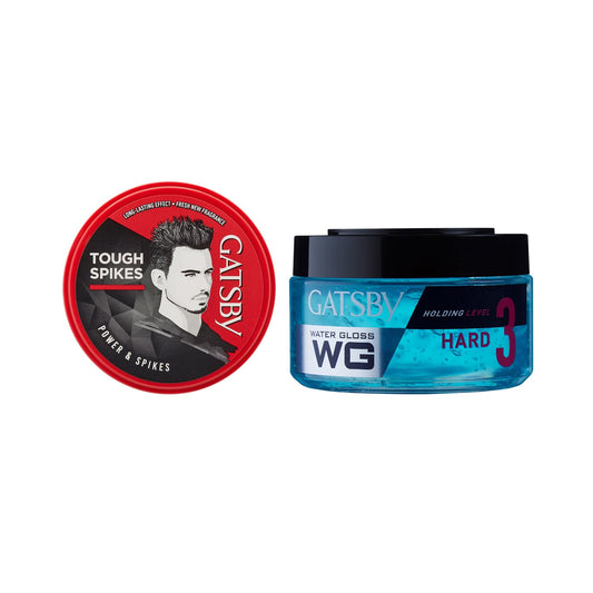 Gatsby Power & Spikes Hair Styling Wax (75g) & Level 3 Water Gloss Hard (150g) Combo