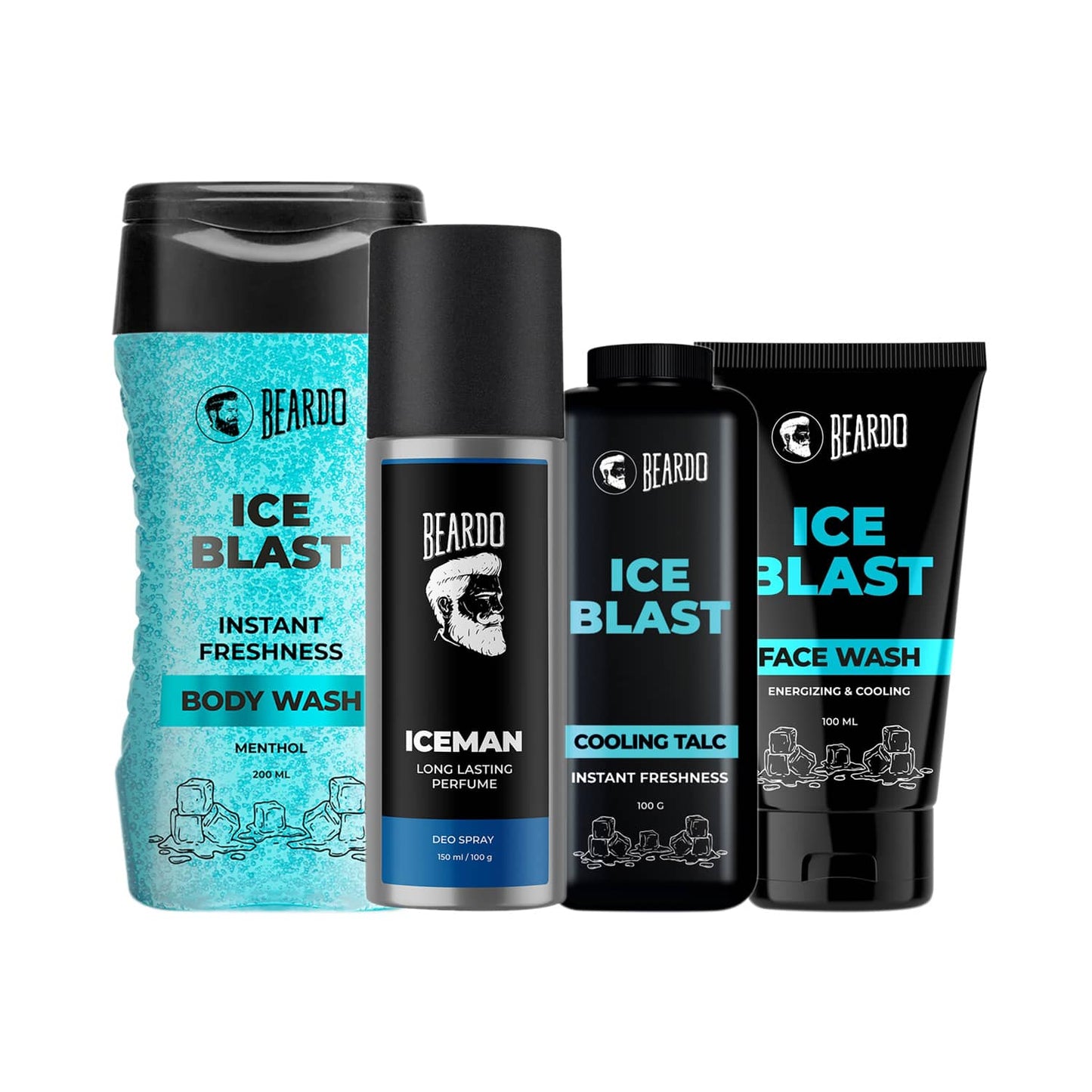 Beardo Ice Blast Cooling Talc, Iceman Deo Spray, Ice Blast Body Wash & Face Wash Combo