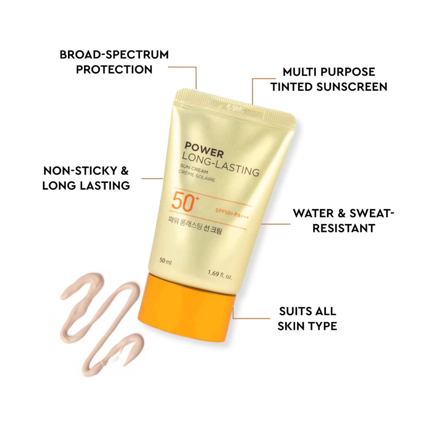 The Face Shop Power Long-Lasting SPF 50+ Pa+++ Tinted Sunscreen, Evens Skin Tone & Water Resistant (50 ml