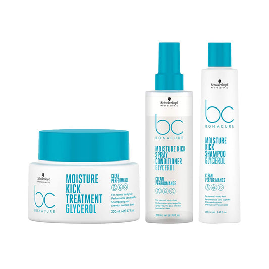 Schwarzkopf Professional Bonacure Moisture Kick Shampoo + Treatment & Spray Conditioner Combo