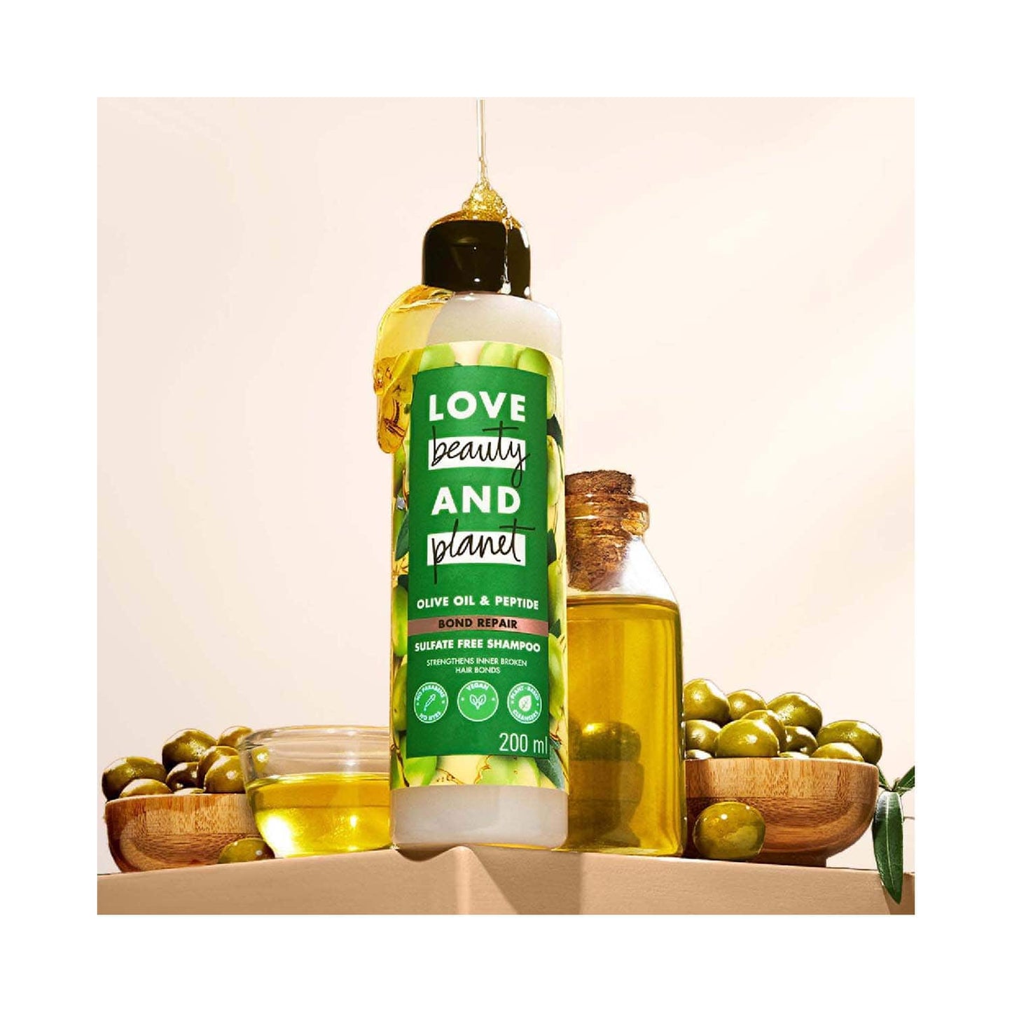 Love Beauty & Planet Bond Repair Shampoo with Olive Oil & Peptide for Damaged Hair (200 ml)