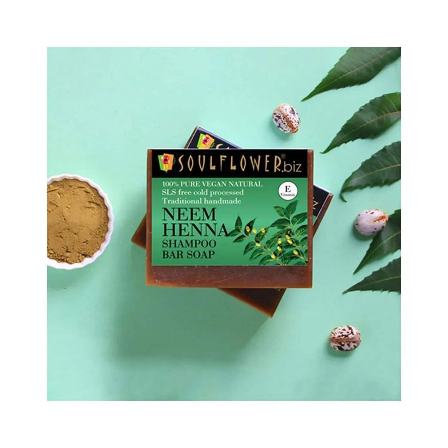 Soulflower Neem Heena Hair Cleansing Bar Soap - (150g)