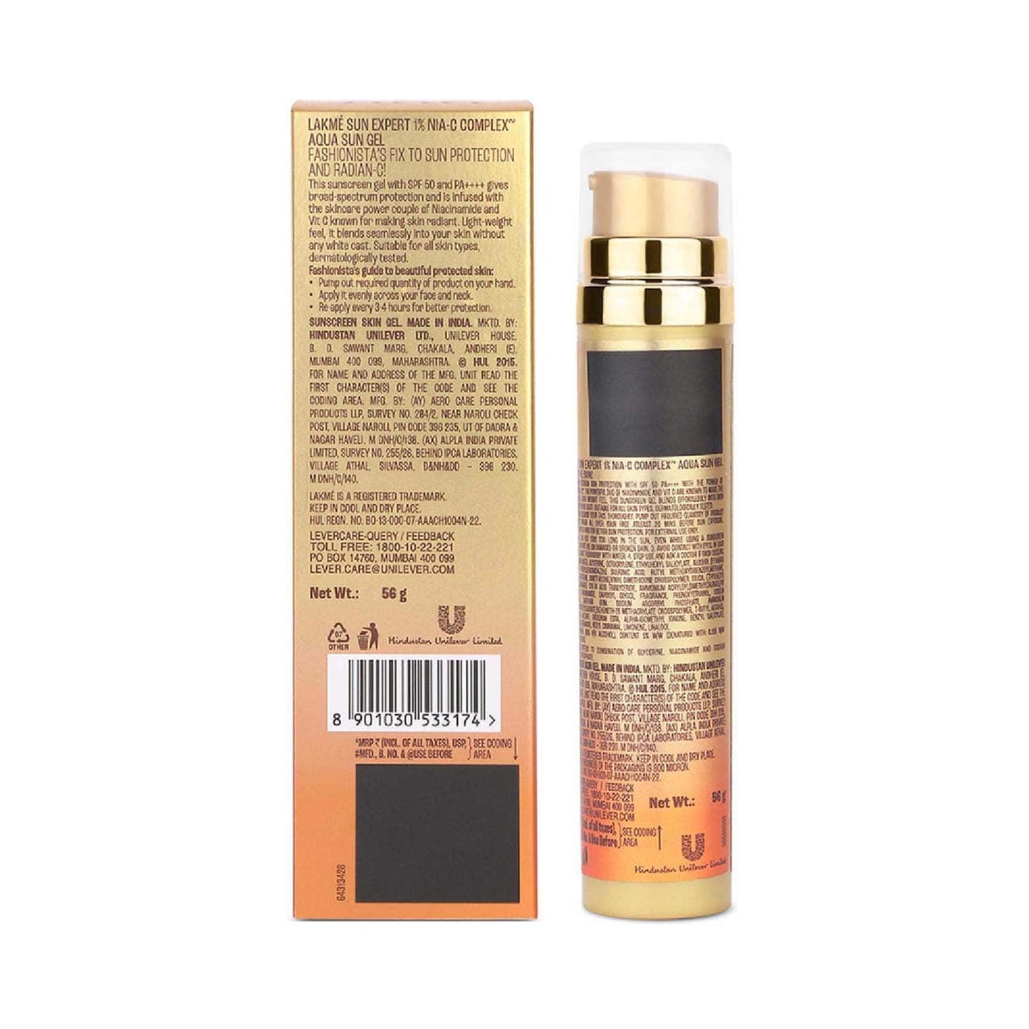 Lakme Sun Expert 1% Nia, Vit-C Sunscreen with SPF 50 PA+++ (56 g)