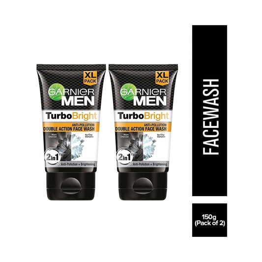 Garnier Men Turbo Bright Anti-Pollution Double Action Face Wash - (2 Pcs)