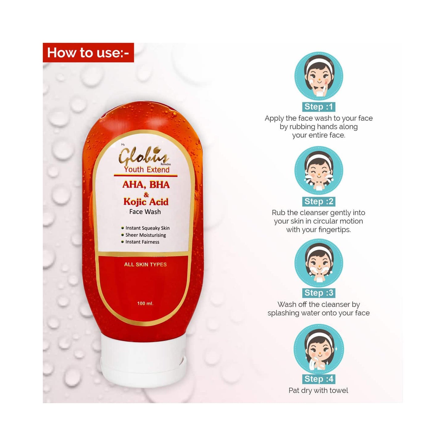 Globus Remedies Aha, Bha & Kojic Acid Face Wash - (2 Pcs)