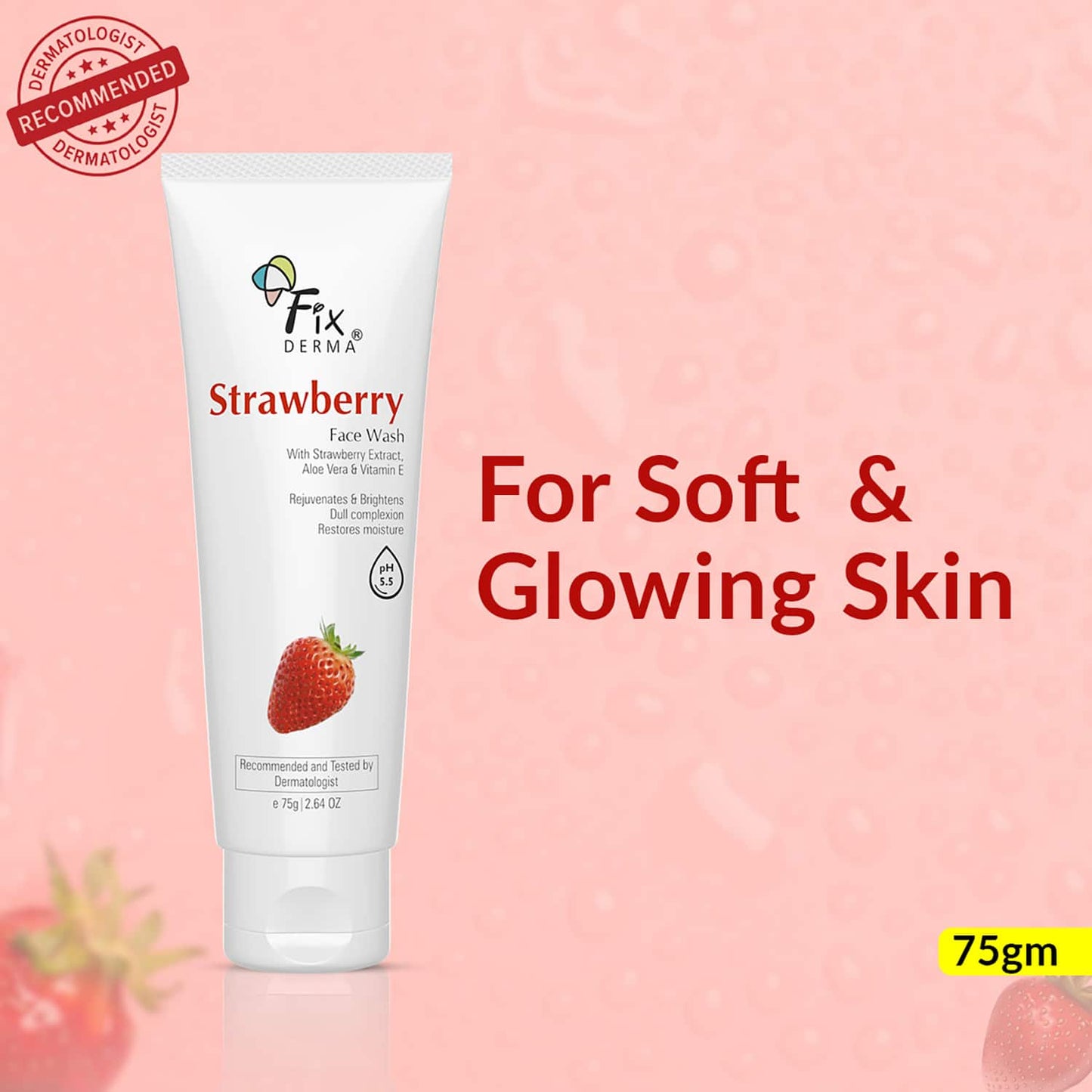 Fixderma Strawberry Facewash with 0.2% Vitamin E & Strawberry Extract (75g)