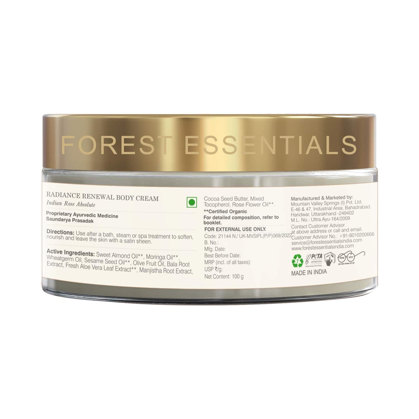 Forest Essentials Indian Rose Absolute Radiance Renewal Body Cream (100g)