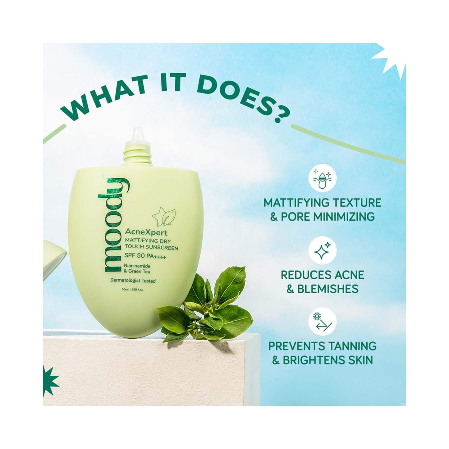 Moody Acnexpert Mattifying Niacinamide & Green Tea Sunscreen (50 ml)