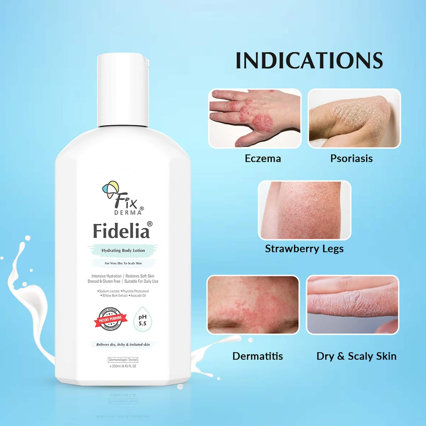 Fixderma Fidelia Hydrating Body Lotion for Very Dry To Scaly Skin with Avocado Oil (250ml)