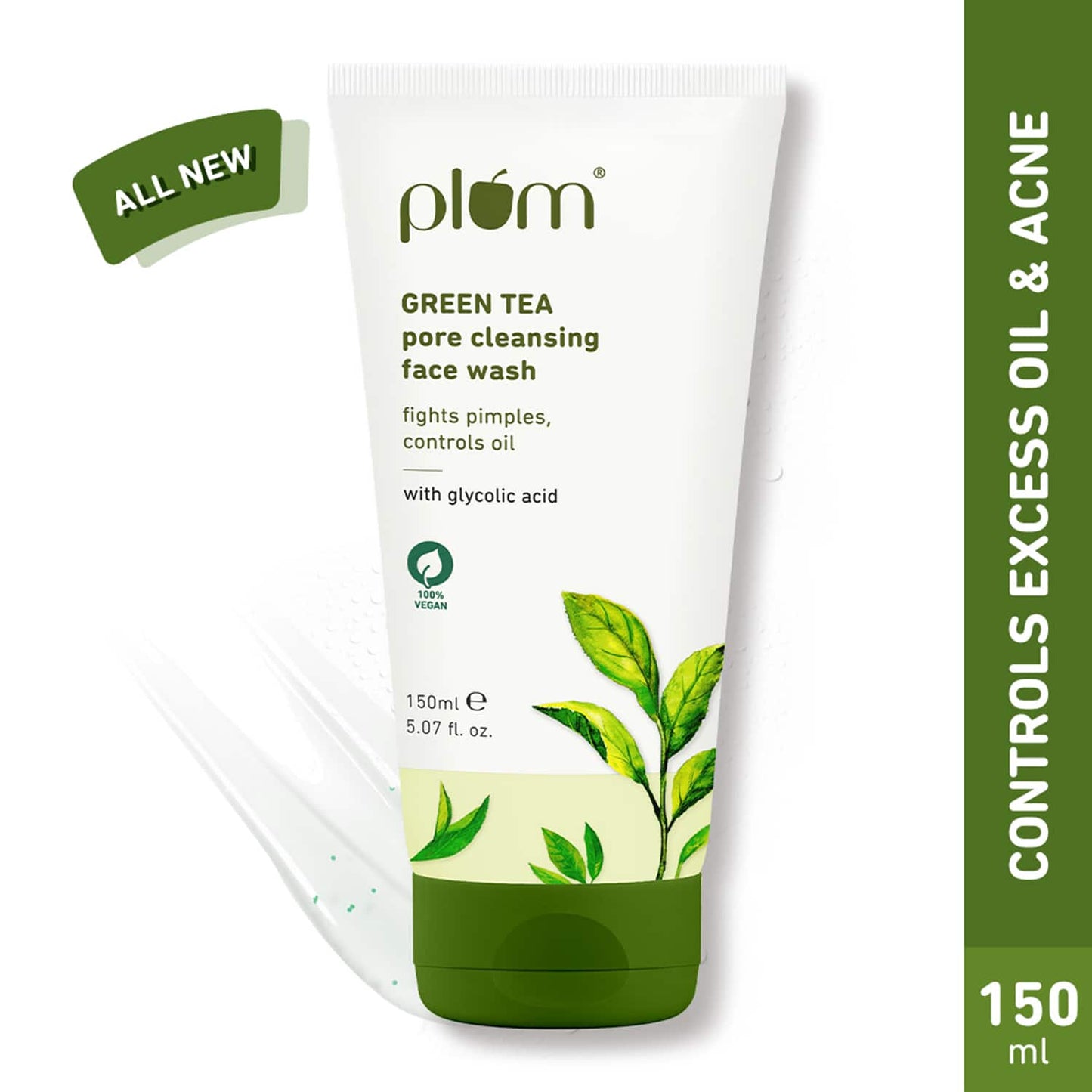 Plum Green Tea Pore Cleansing Gel Face Wash with Glycolic Acid Fights Acne & Oil Clear Skin (150 ml)