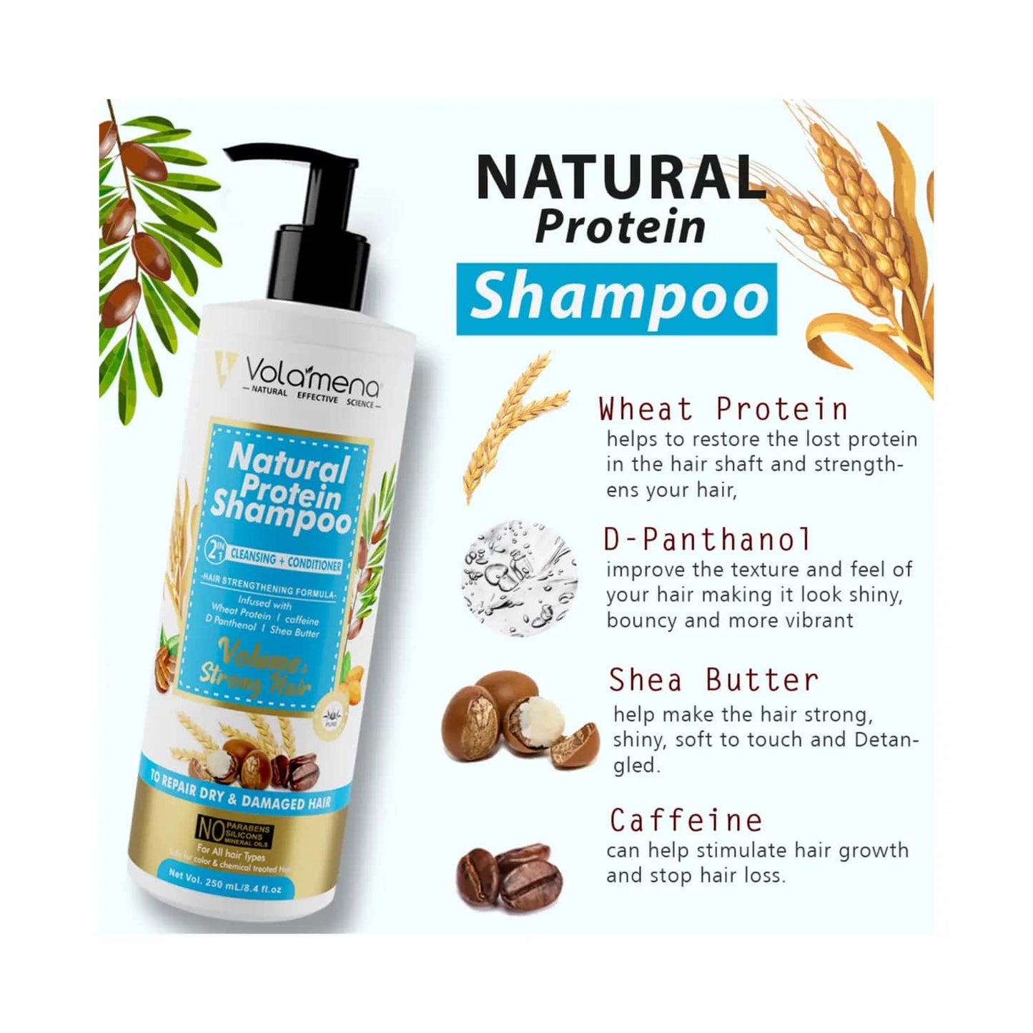 Volamena Natural Protein 2-In-1 Hair Shampoo (250ml)