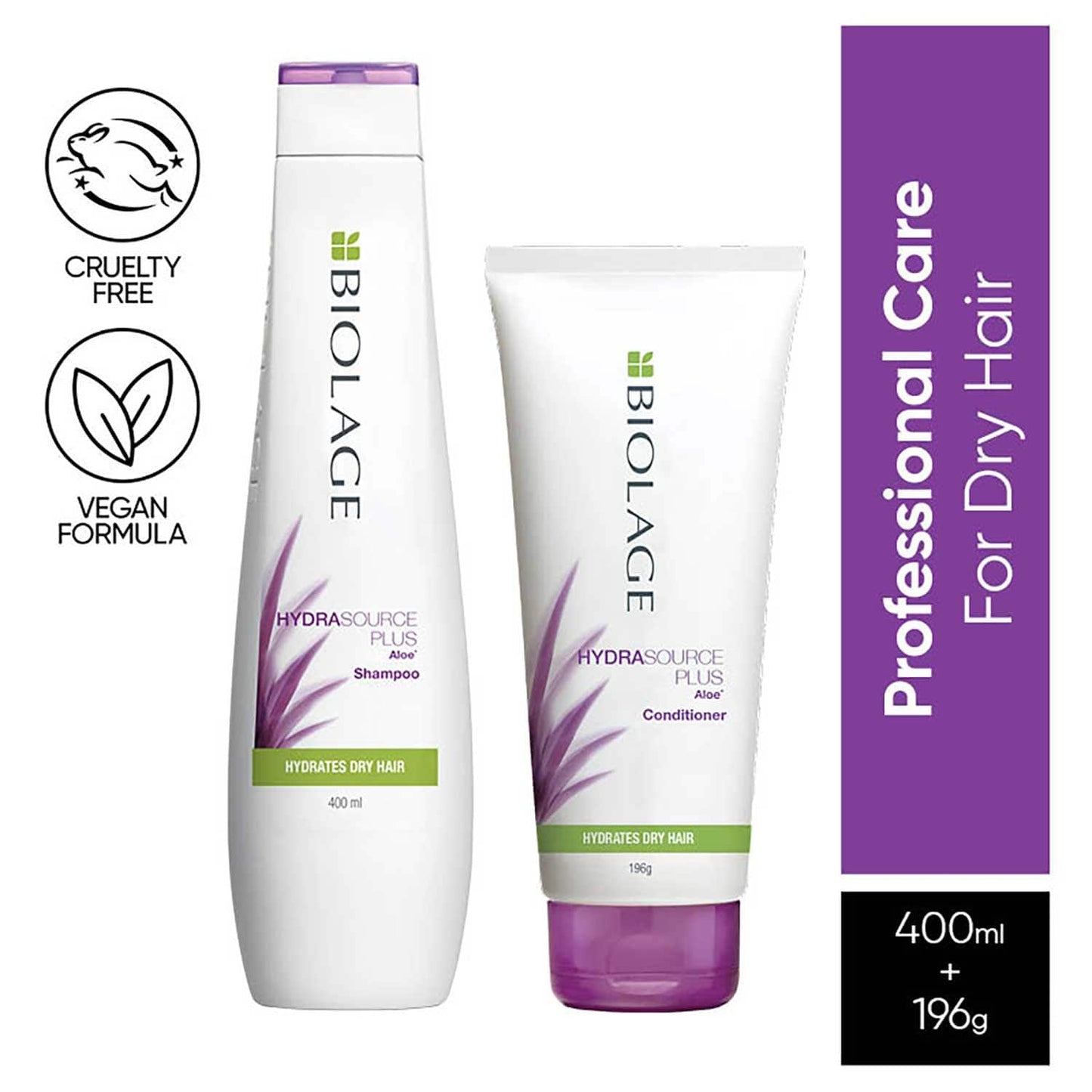 Biolage Hydrasource Shampoo & Conditioner Combo Enriched with Aloe for Dry Hair (400 ml + 196 g)