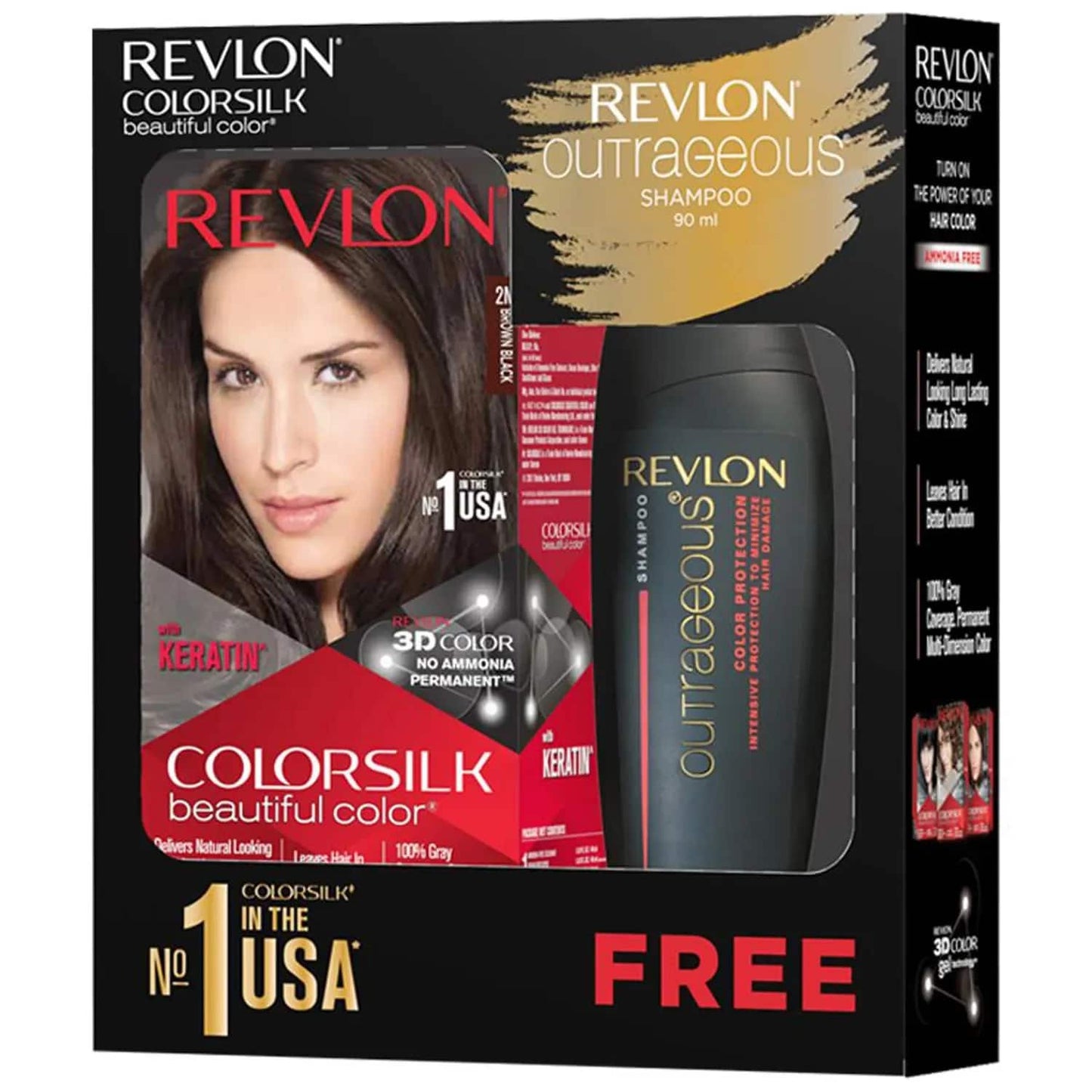 Revlon Colorsilk Beautiful Hair Color with Keratin + Free Shampoo - 2N Brown Black (91.8ml)