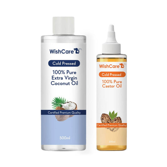 WishCare 100% Pure Cold Pressed Castor Oil (200 ml) & Extra Virgin Coconut Oil - (500 ml)