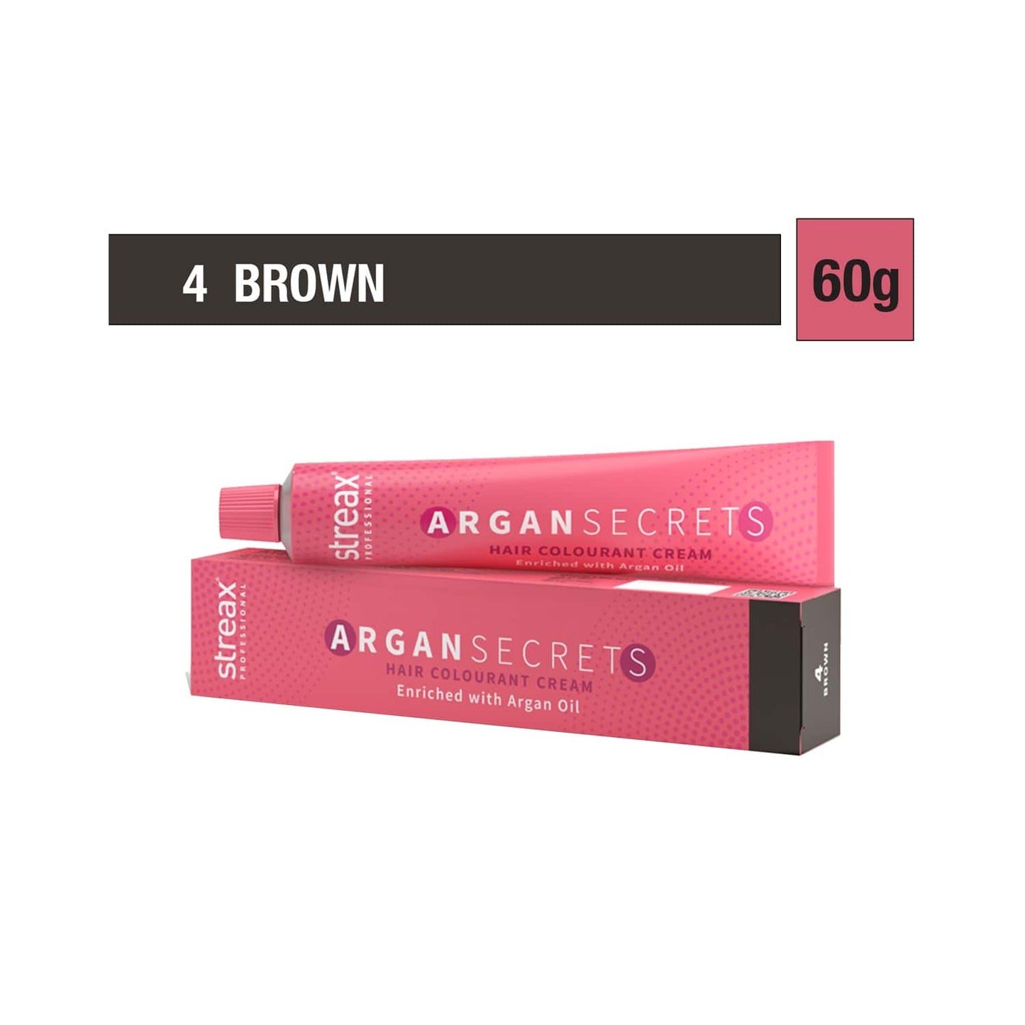 Streax Professional Argan Secret Hair Colourant Cream - Brown 4 (60g) - (Pack of 2) Combo