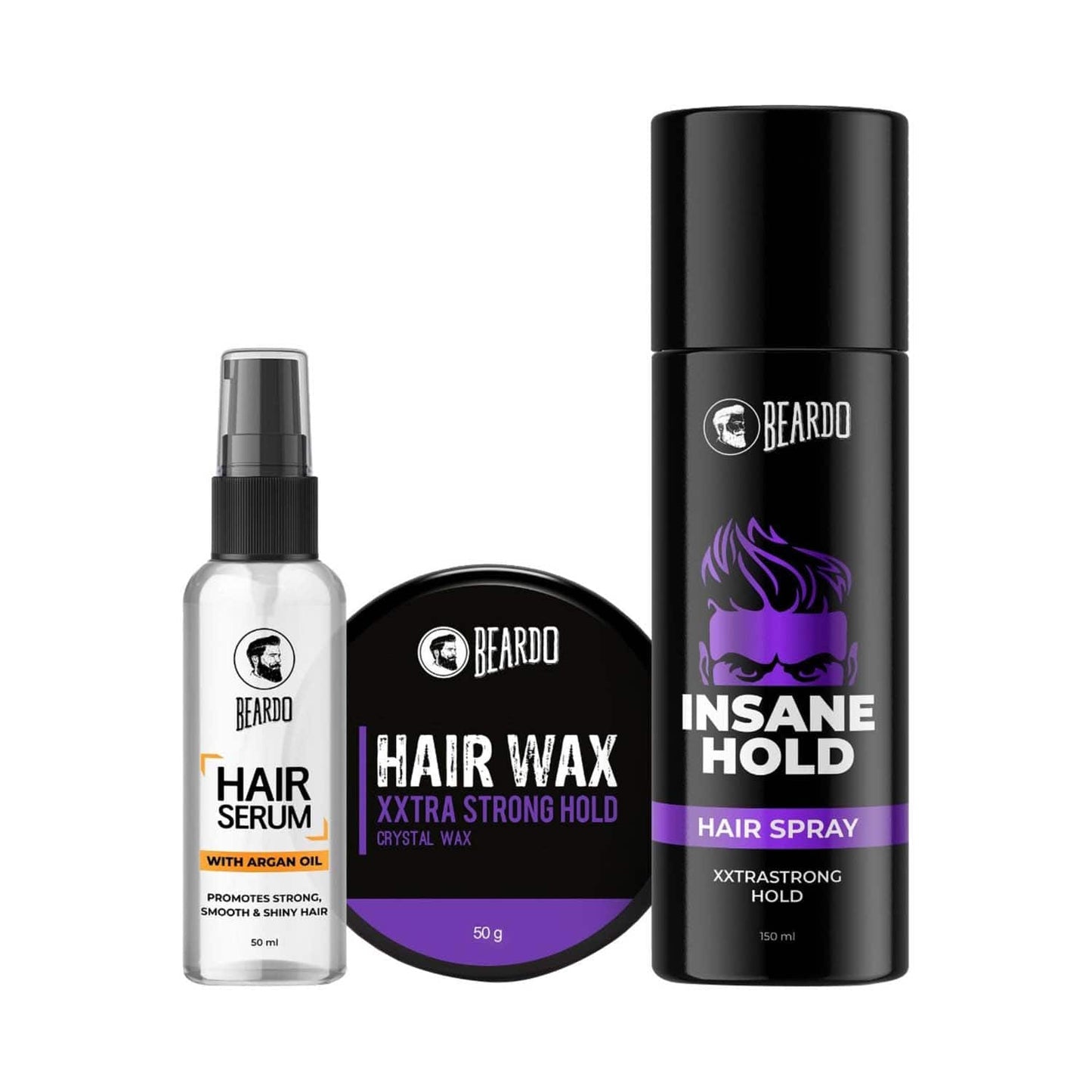 Beardo Ultimate Styling Combo Include Hair Serum with Xtra Strong Hair Wax, Insane Hold Spray (3Pcs)