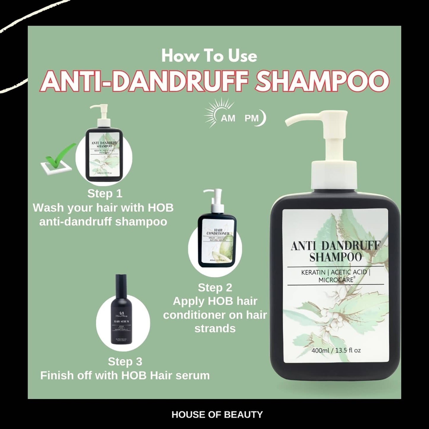 House of Beauty Anti-Dandruff Shampoo To Aid Flaky Scalp & Strengthen Hair W/T Salicylic (400 ml)