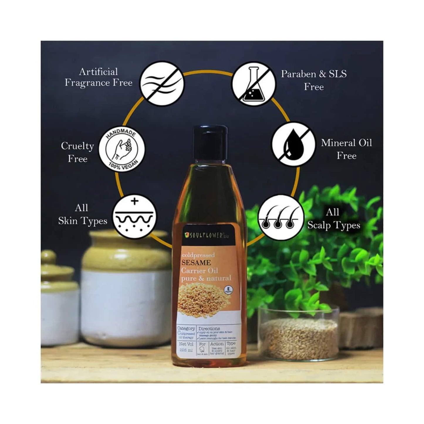 Soulflower Coldpressed Sesame Carrier Oil - (225ml)