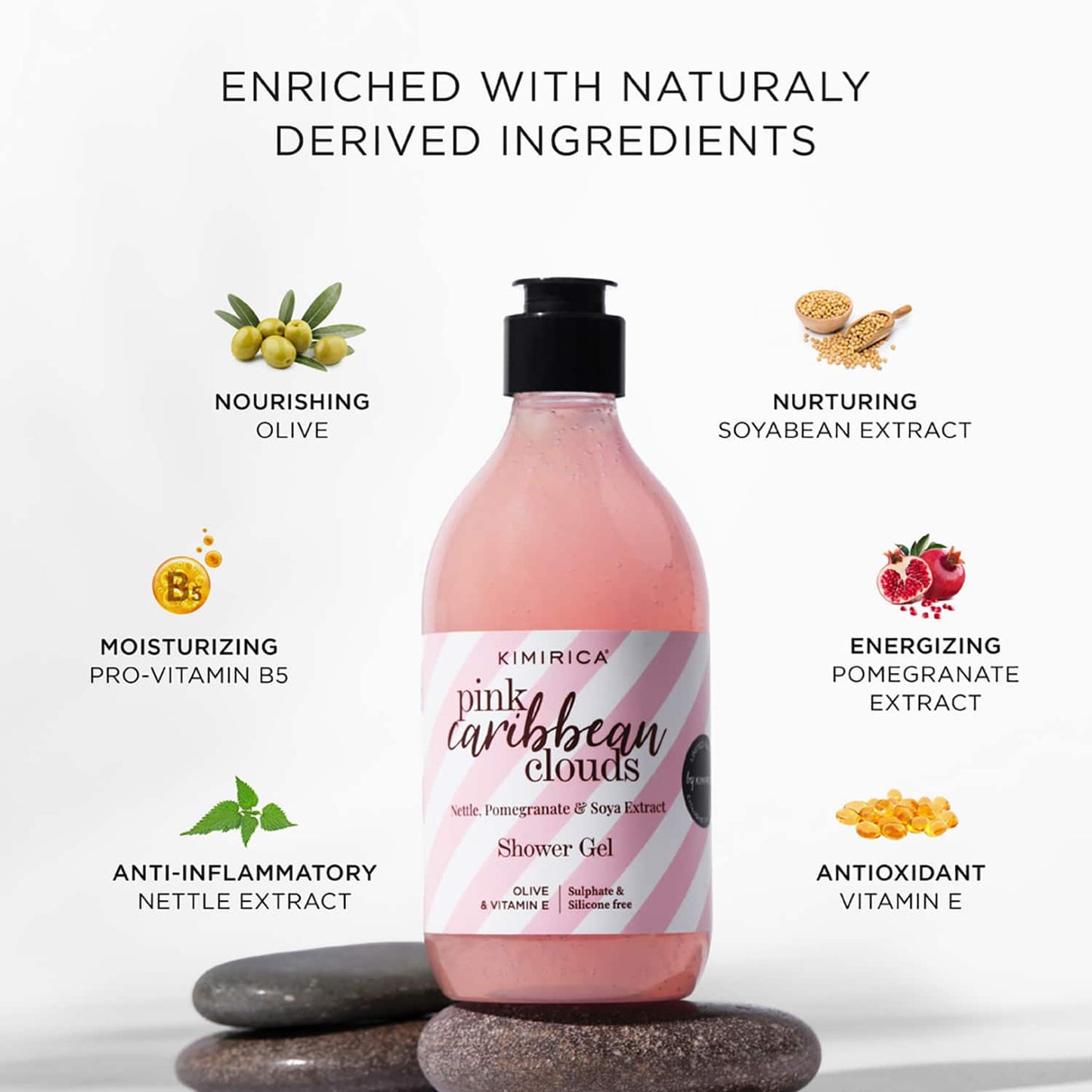 Kimirica Pink Caribbean Refreshing Shower Gel with Nourishing Olive Oil All Skin Type (300 ml)