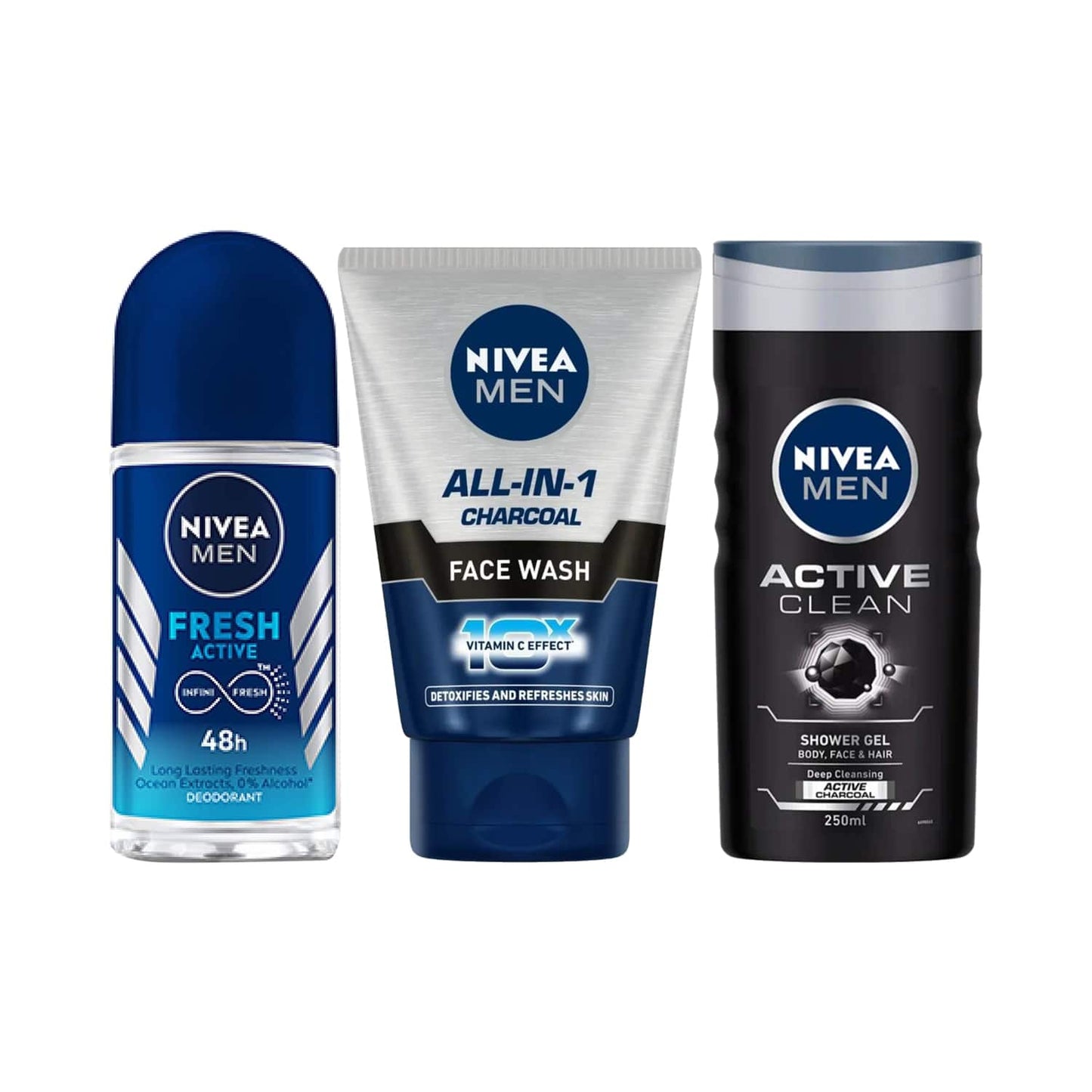 Nivea Men Active Clean Shower Gel (250 ml) & ALL IN 1 Facewash (100 ml) Combo