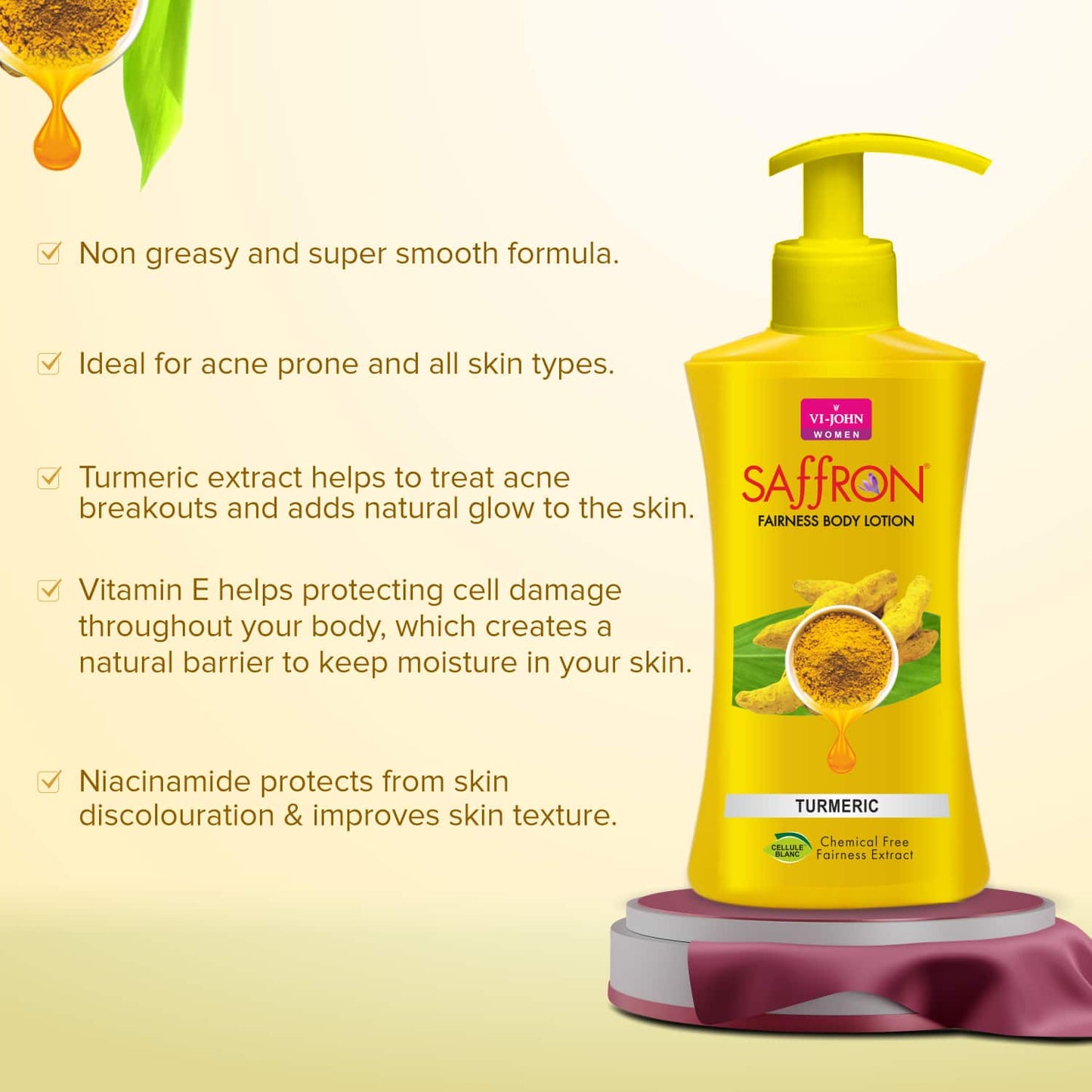 VI-JOHN Fairness Saffron Body Lotion - Turmeric and Milk Almond