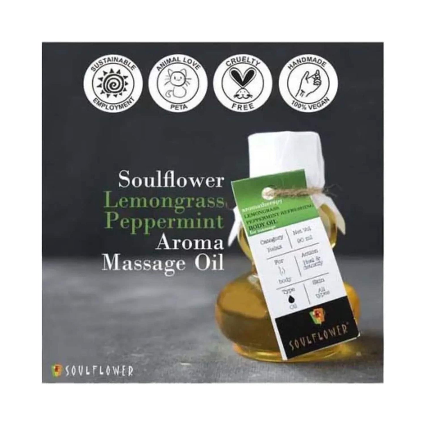 Soulflower Lemongrass Peppermint Refreshing Aroma Massage Oil - (90ml)