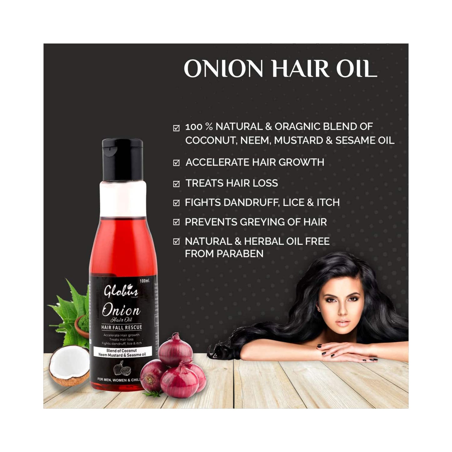 Globus Naturals Onion Hair Growth Oil For Hair Fall Rescue (100ml)