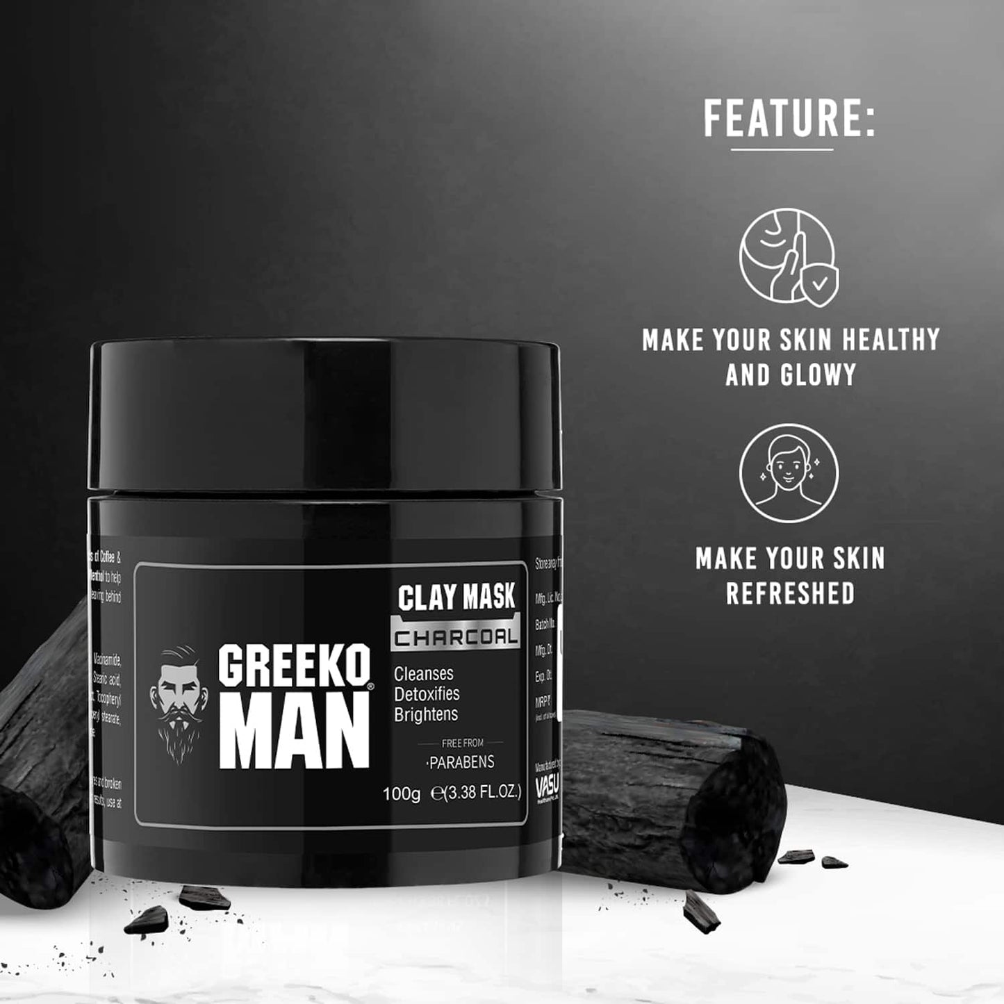 Greeko Man Charcoal Clay Mask (100g)