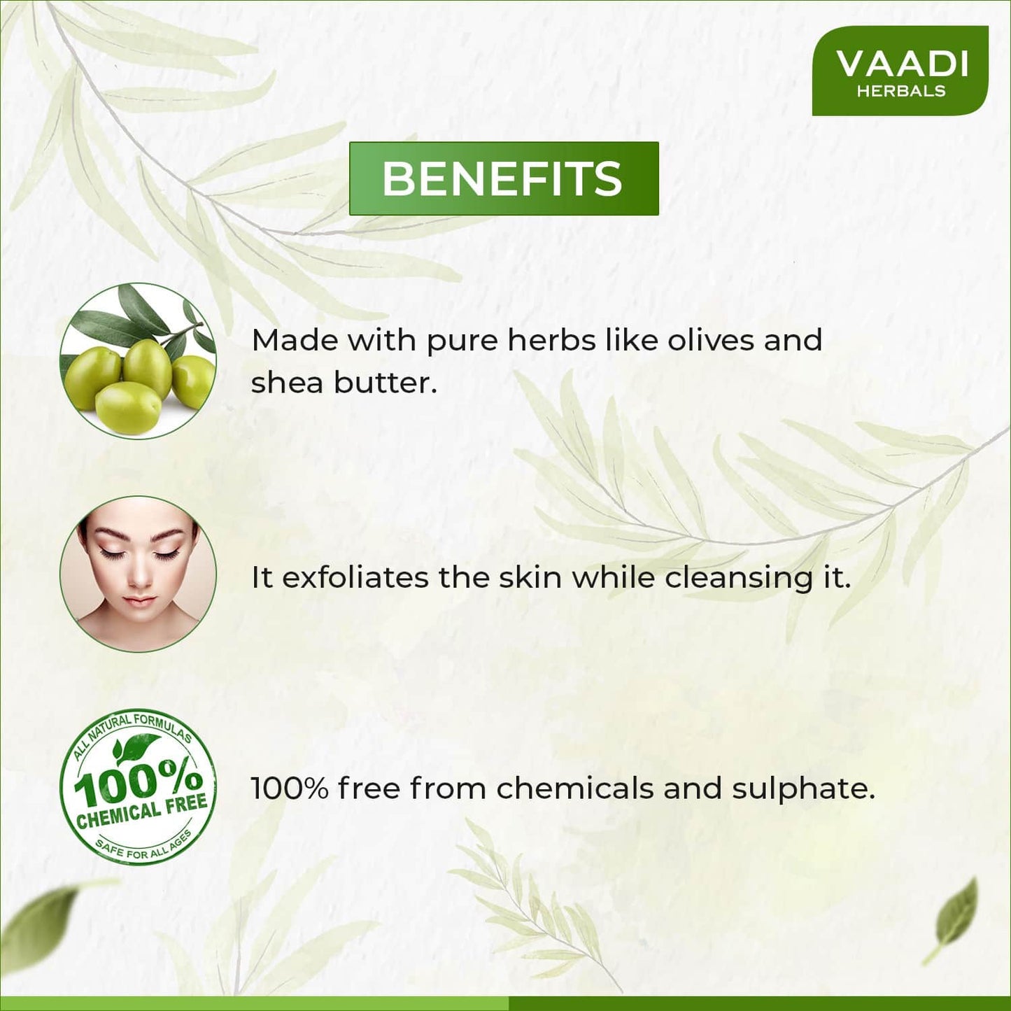 Vaadi Herbals Olive Facial Bar With Cane Sugar Extract (25g)