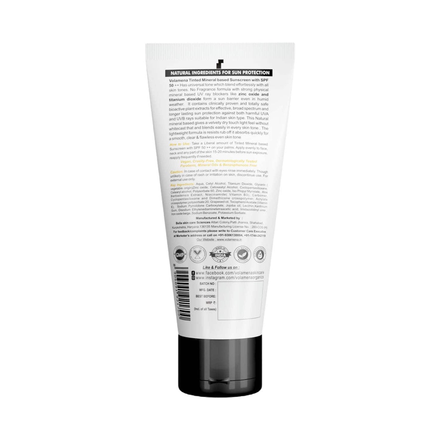 Volamena Tinted Mineral Based Sunscreen With SPF 50 ++ (100ml)