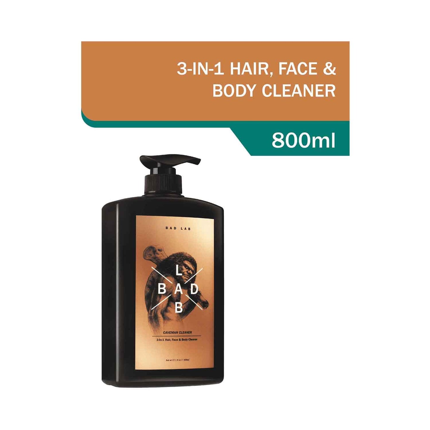 Bad Lab Caveman 3-In-1 Hair, Face And Body Cleaner (800ml)