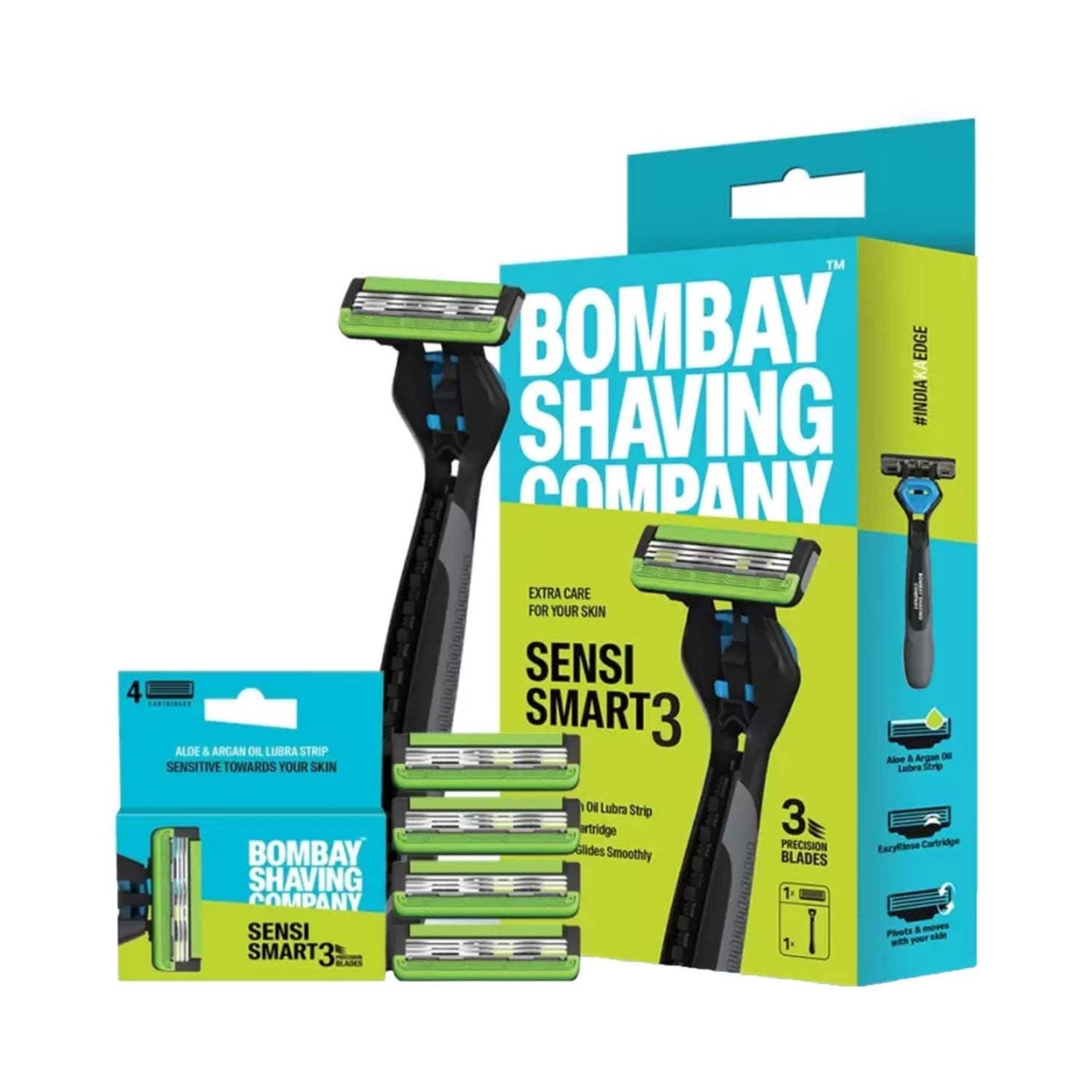 Bombay Shaving Company Sensi Smart 3 Razor Green With Cartridge (4 Pcs)