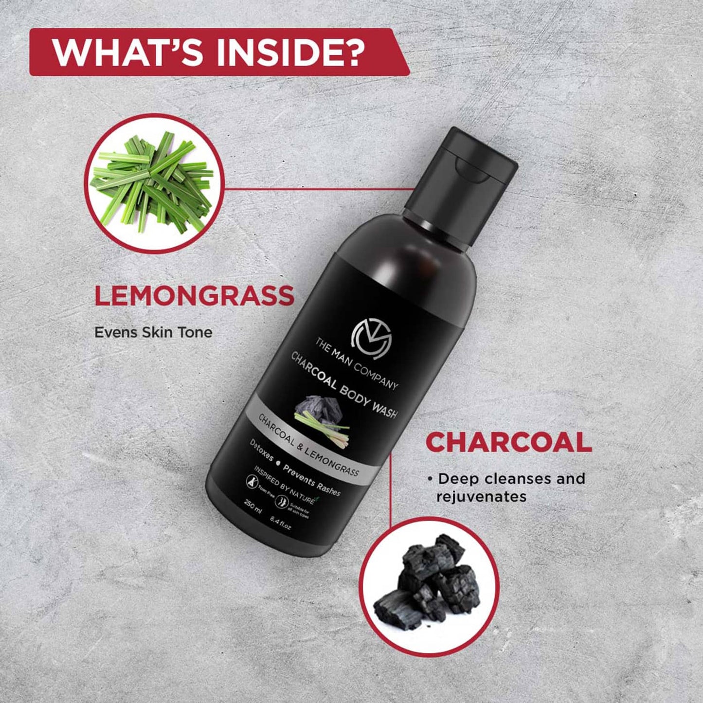 The Man Company Charcoal Lemongrass & Cinnamon Body Wash (250ml)