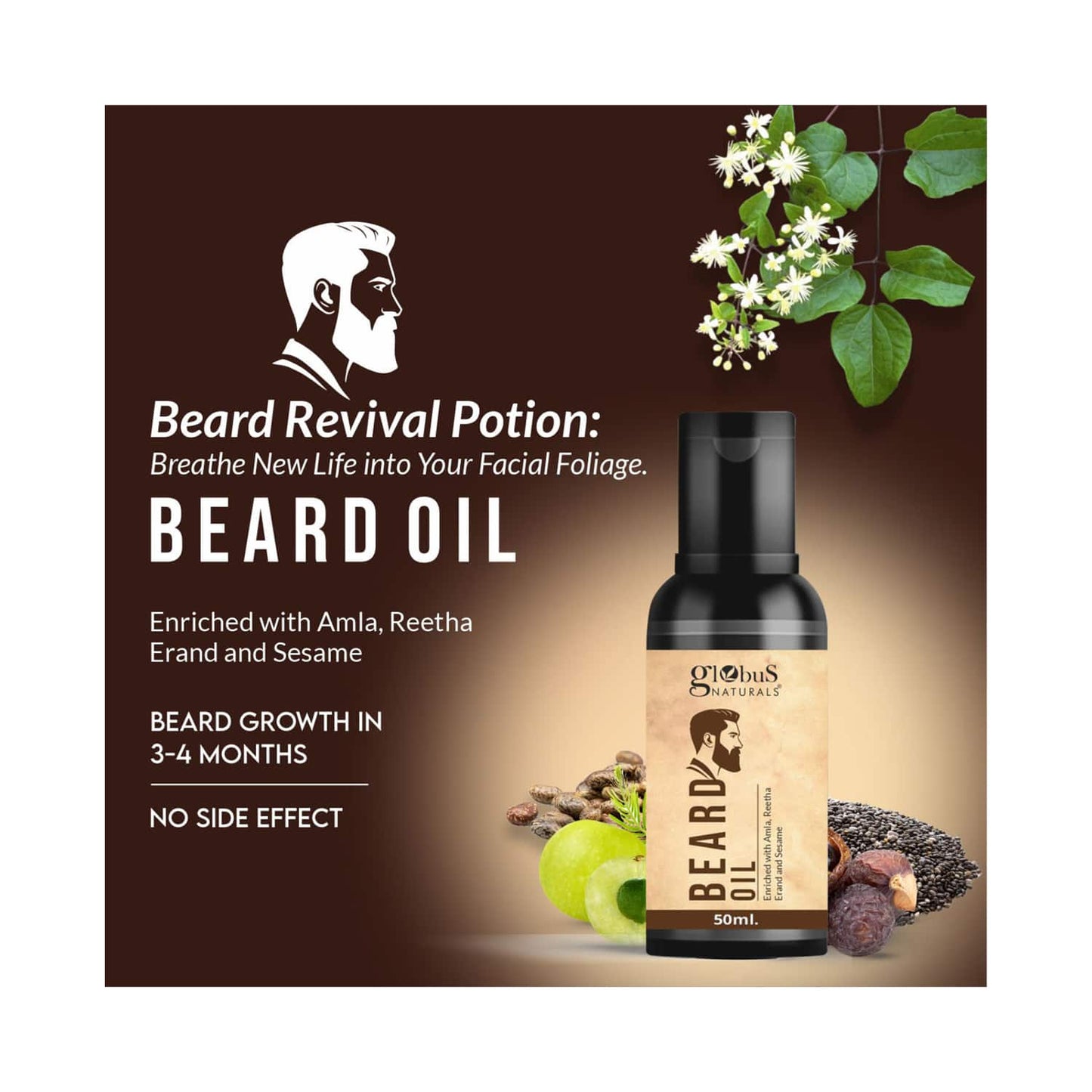 Globus Naturals Beard Oil Enriched With Amla, Reetha Erand & Sesame Oil Combo (2 Pcs)