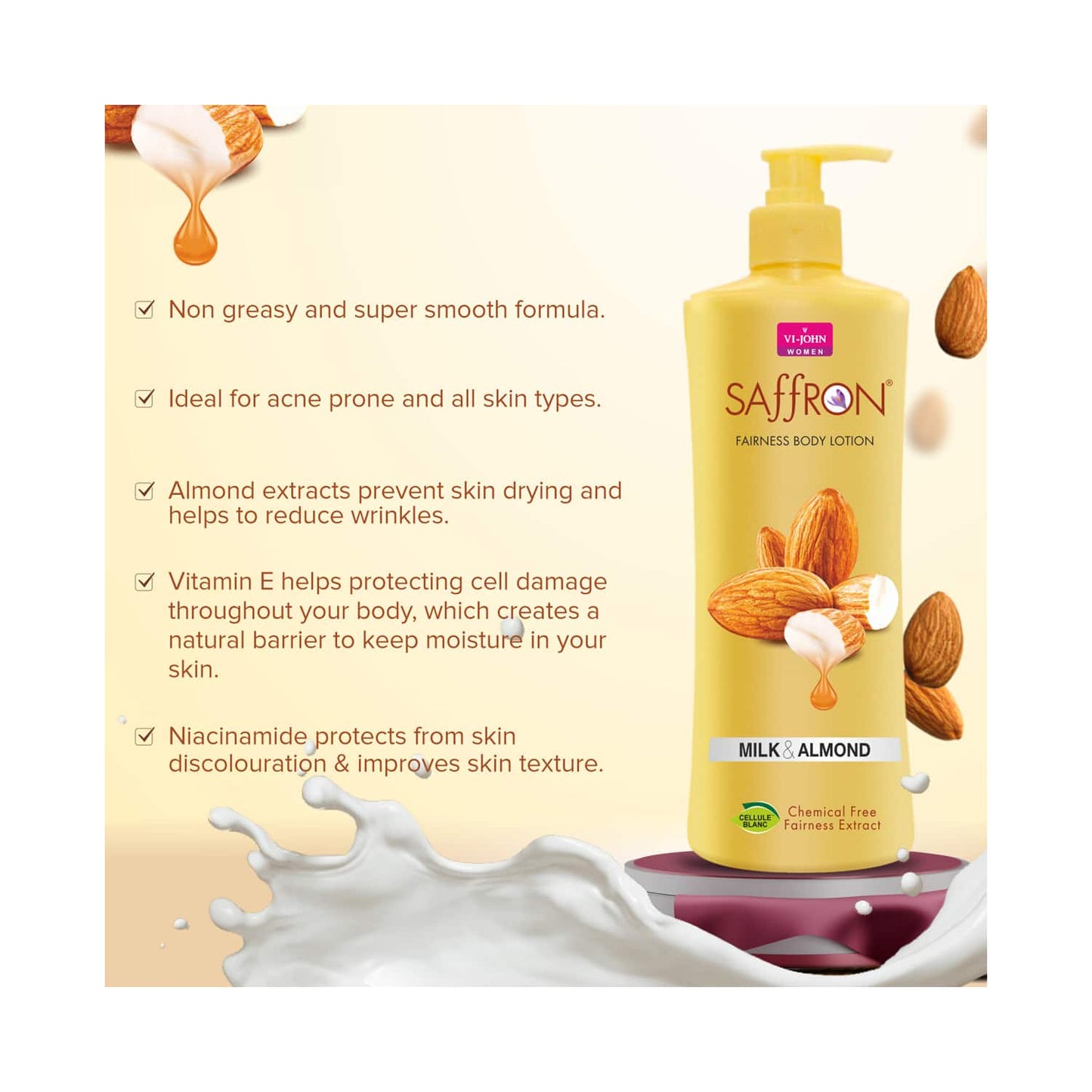 VI-JOHN Saffron Milk Almond Fairness Body Lotion (400ml)