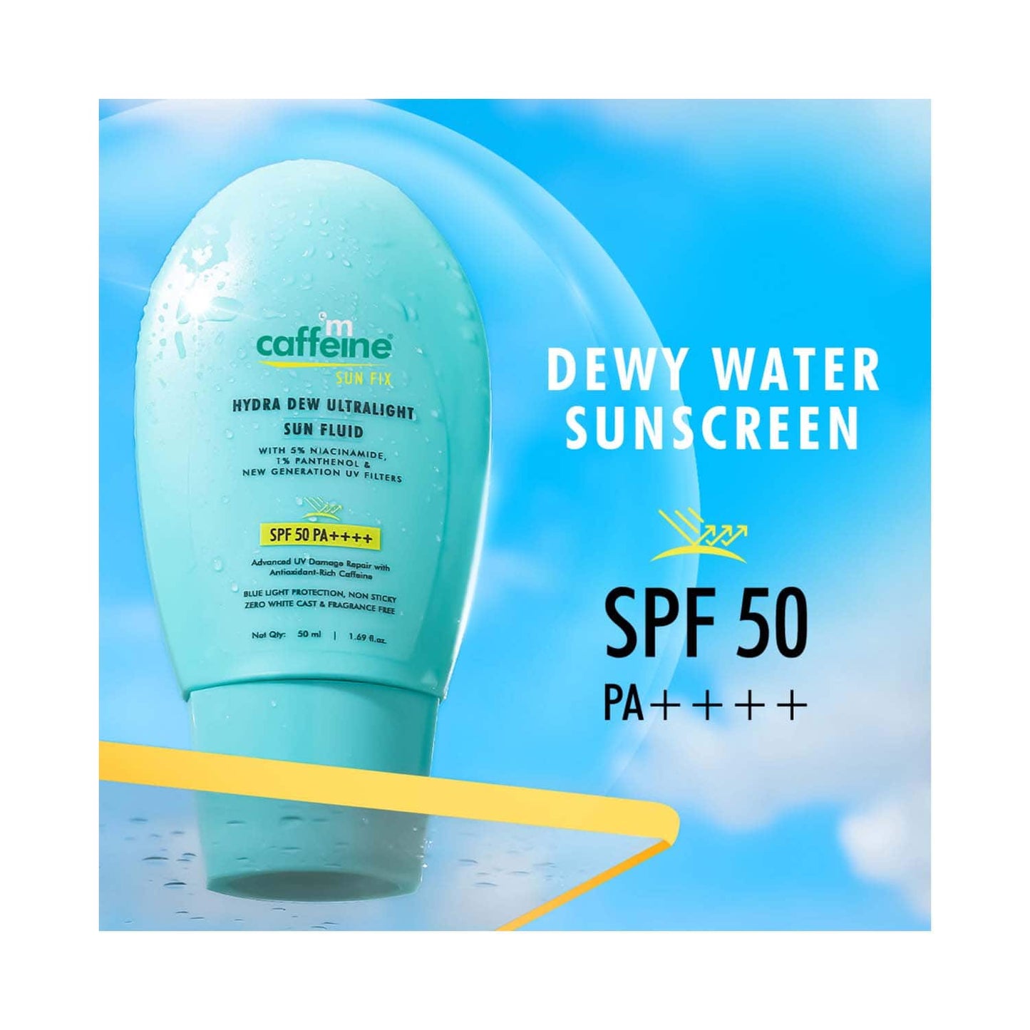 mCaffeine Hydra Dew Ultralight Sun Fluid SPF50 PA++++ UVA/UVB Blue Light Protection (50 ml)