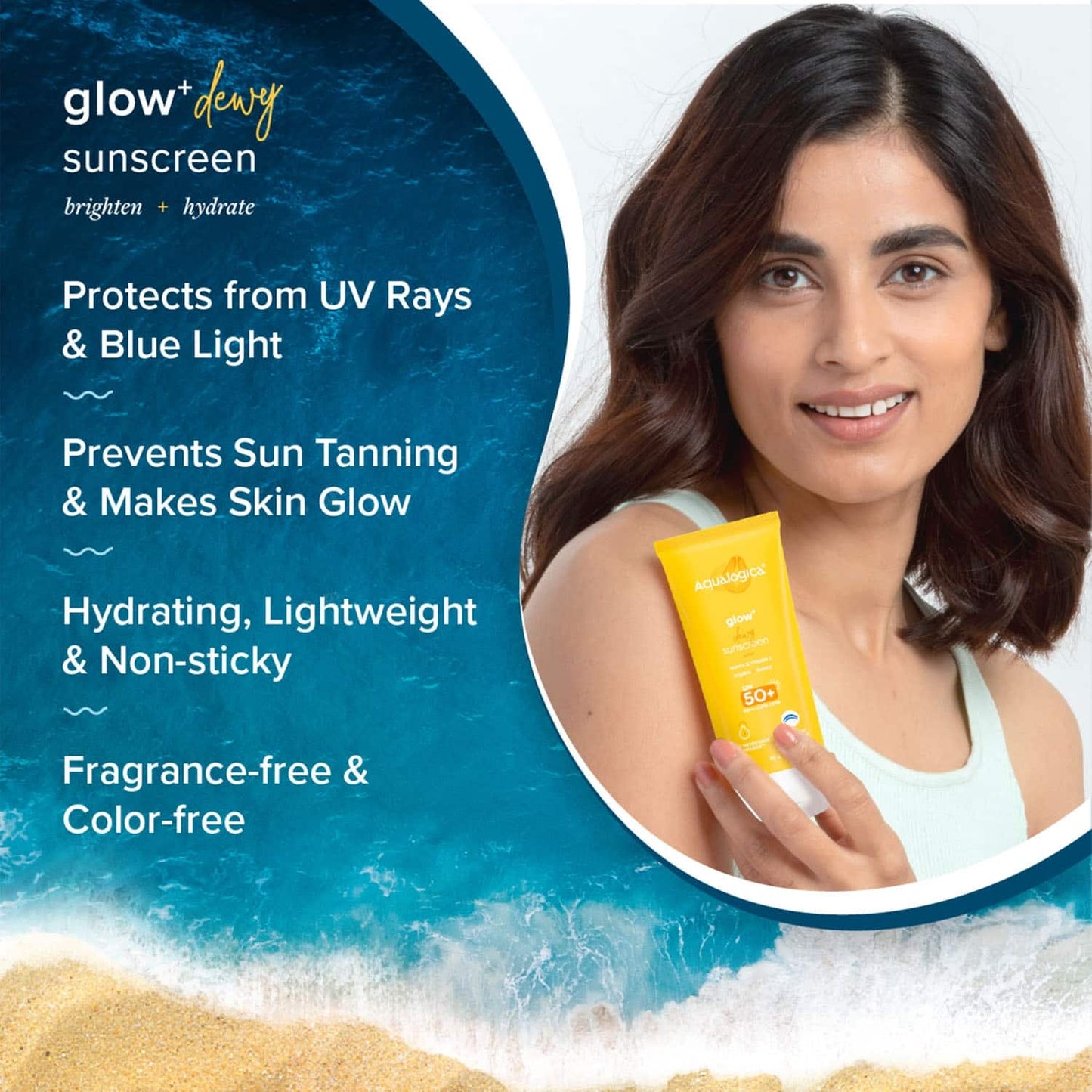 Aqualogica Glow + Dewy Sunscreen With Papaya & Vitamin C SPF 50+ PA++ (80g)