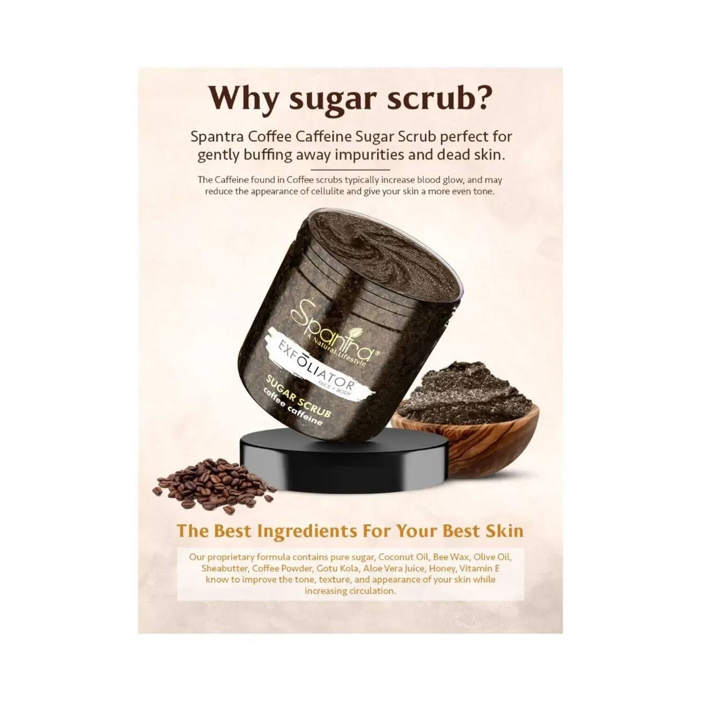 Spantra Exfoliator Coffee Caffeine Sugar Scrub - (125g)